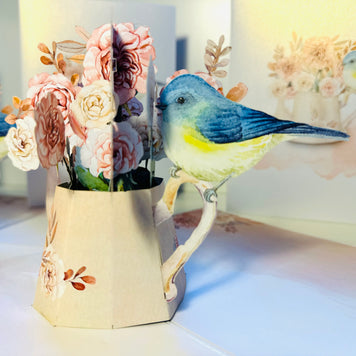 Vintage Watering Can with Roses & a Blue Bird Origami Pop Cards 3D Pop Up Greeting Card Happy Birthday Thank You Handmade Gift Thinking of You Blank Card for Any Occasion Happy Mother's Day Happy Father's Australiana Celebrate the Beauty of Flower