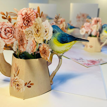 Vintage Watering Can with Roses & a Blue Bird Origami Pop Cards 3D Pop Up Greeting Card Happy Birthday Thank You Handmade Gift Thinking of You Blank Card for Any Occasion Happy Mother's Day Happy Father's Australiana Celebrate the Beauty of Flower