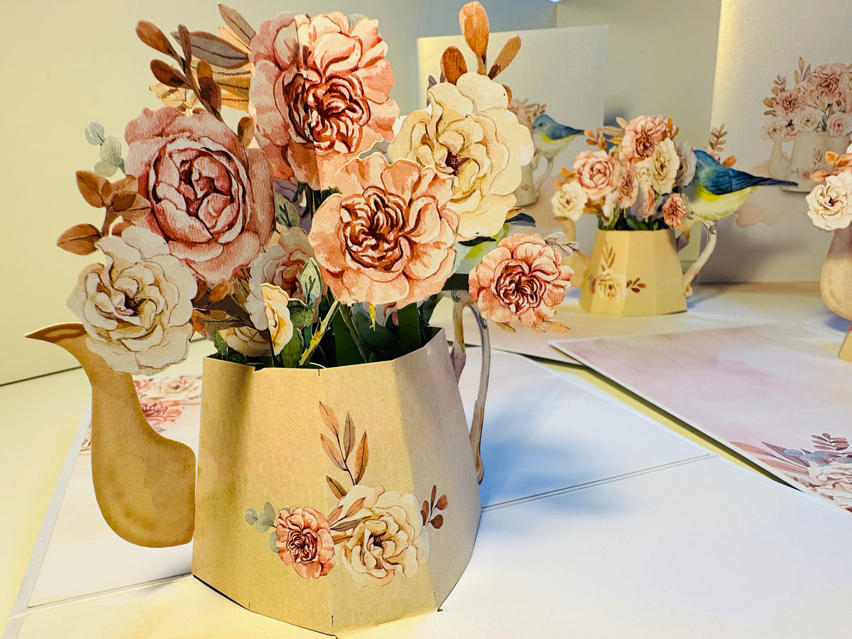 Vintage Watering Can with Roses & a Blue Bird Origami Pop Cards 3D Pop Up Greeting Card Happy Birthday Thank You Handmade Gift Thinking of You Blank Card for Any Occasion Happy Mother's Day Happy Father's Australiana Celebrate the Beauty of Flower