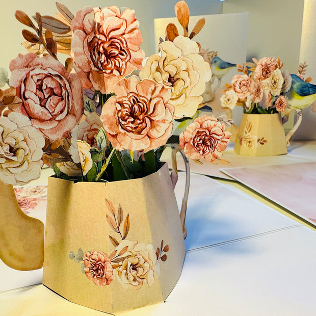 Vintage Watering Can with Roses & a Blue Bird Origami Pop Cards 3D Pop Up Greeting Card Happy Birthday Thank You Handmade Gift Thinking of You Blank Card for Any Occasion Happy Mother's Day Happy Father's Australiana Celebrate the Beauty of Flower