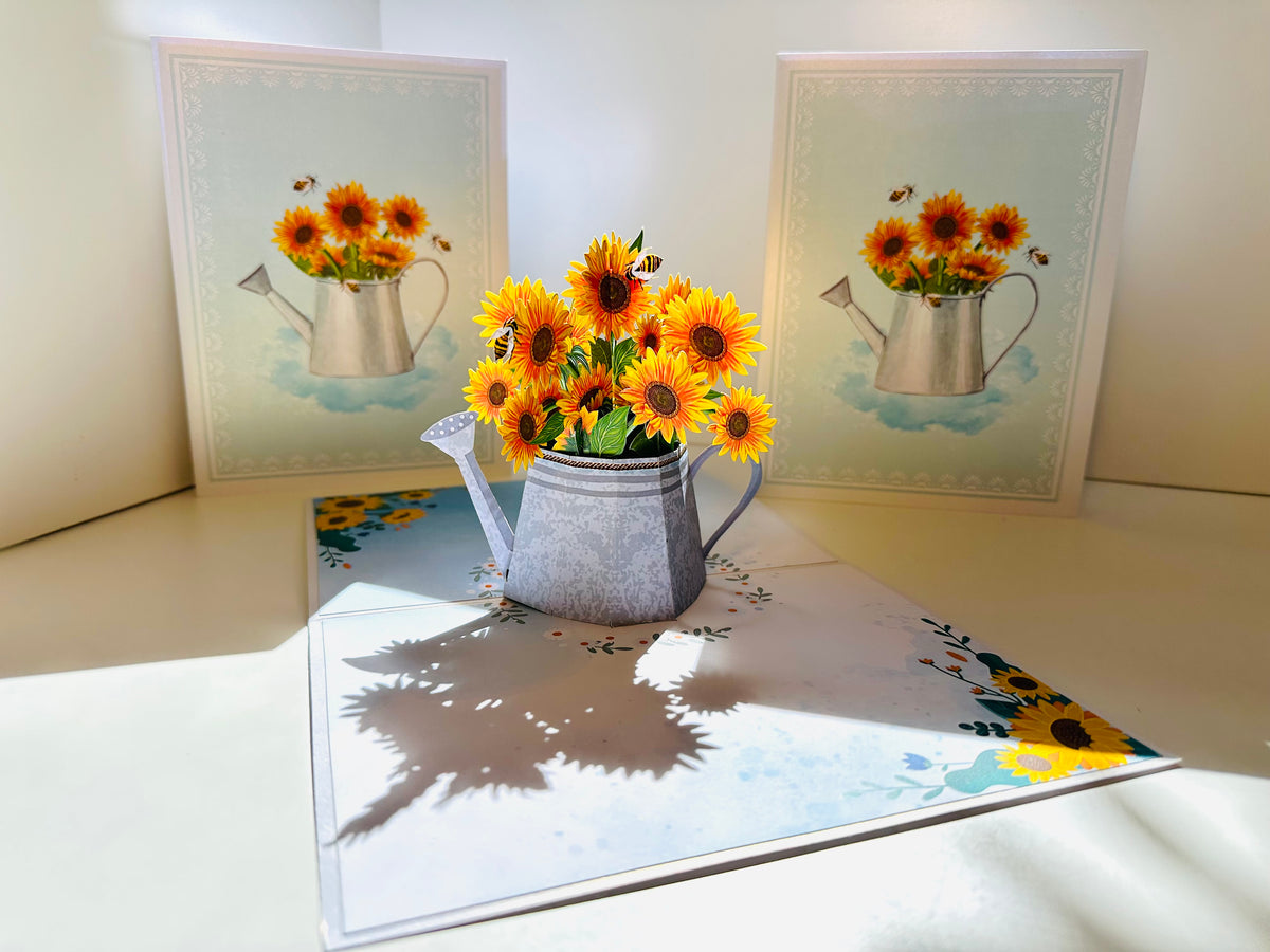 Vintage Watering Can with Sunflowers & Bees Pop Cards 3D Pop Up Greeting Card Happy Birthday Thank You Handmade Gift Thinking of You Blank Card for Any Occasion Happy Mother's Day Happy Father's Australiana Celebrate the Beauty of Flower
