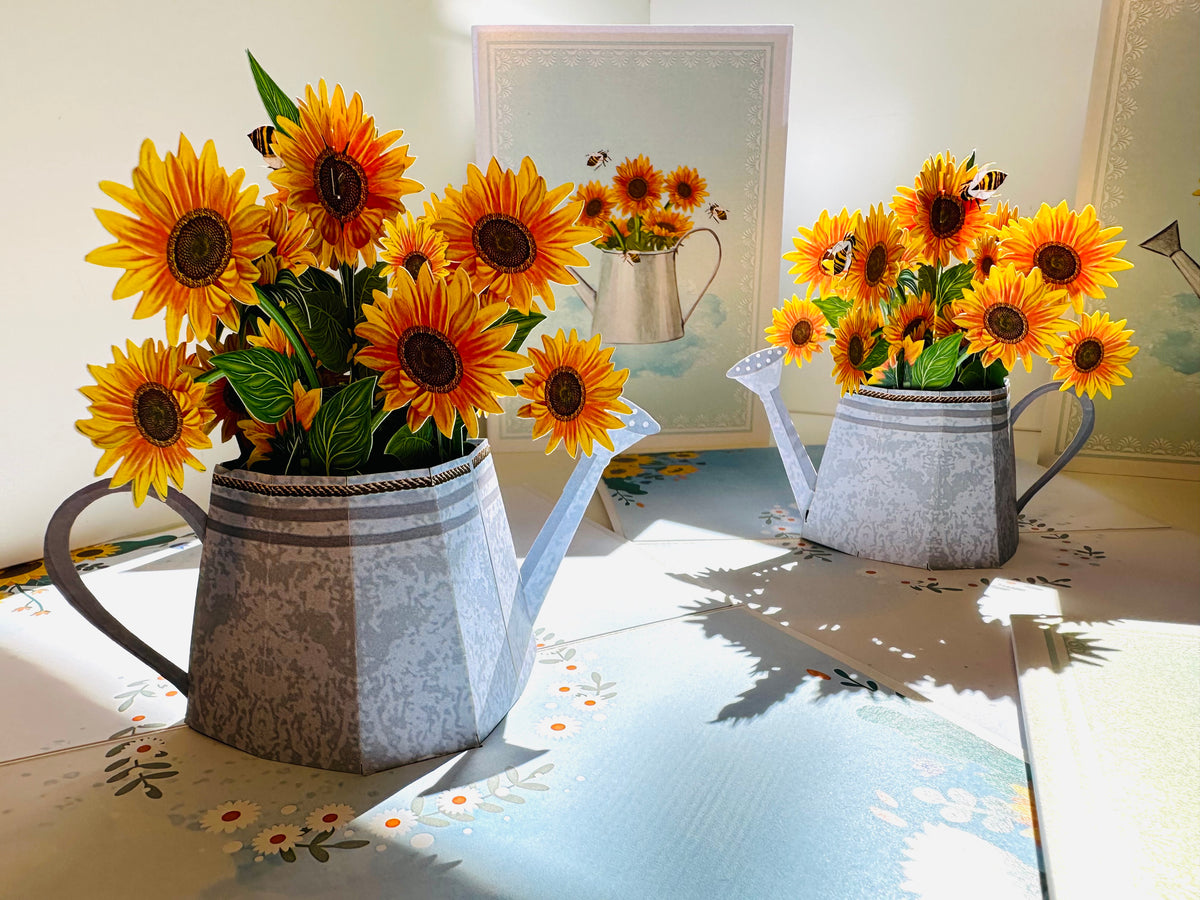 Vintage Watering Can with Sunflowers & Bees Pop Cards 3D Pop Up Greeting Card Happy Birthday Thank You Handmade Gift Thinking of You Blank Card for Any Occasion Happy Mother's Day Happy Father's Australiana Celebrate the Beauty of Flower