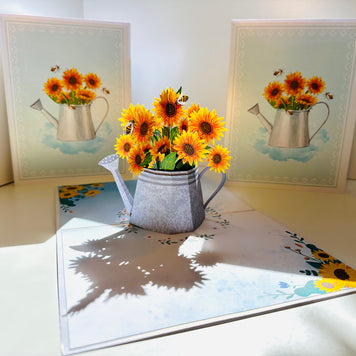 Vintage Watering Can with Sunflowers & Bees Pop Cards 3D Pop Up Greeting Card Happy Birthday Thank You Handmade Gift Thinking of You Blank Card for Any Occasion Happy Mother's Day Happy Father's Australiana Celebrate the Beauty of Flower