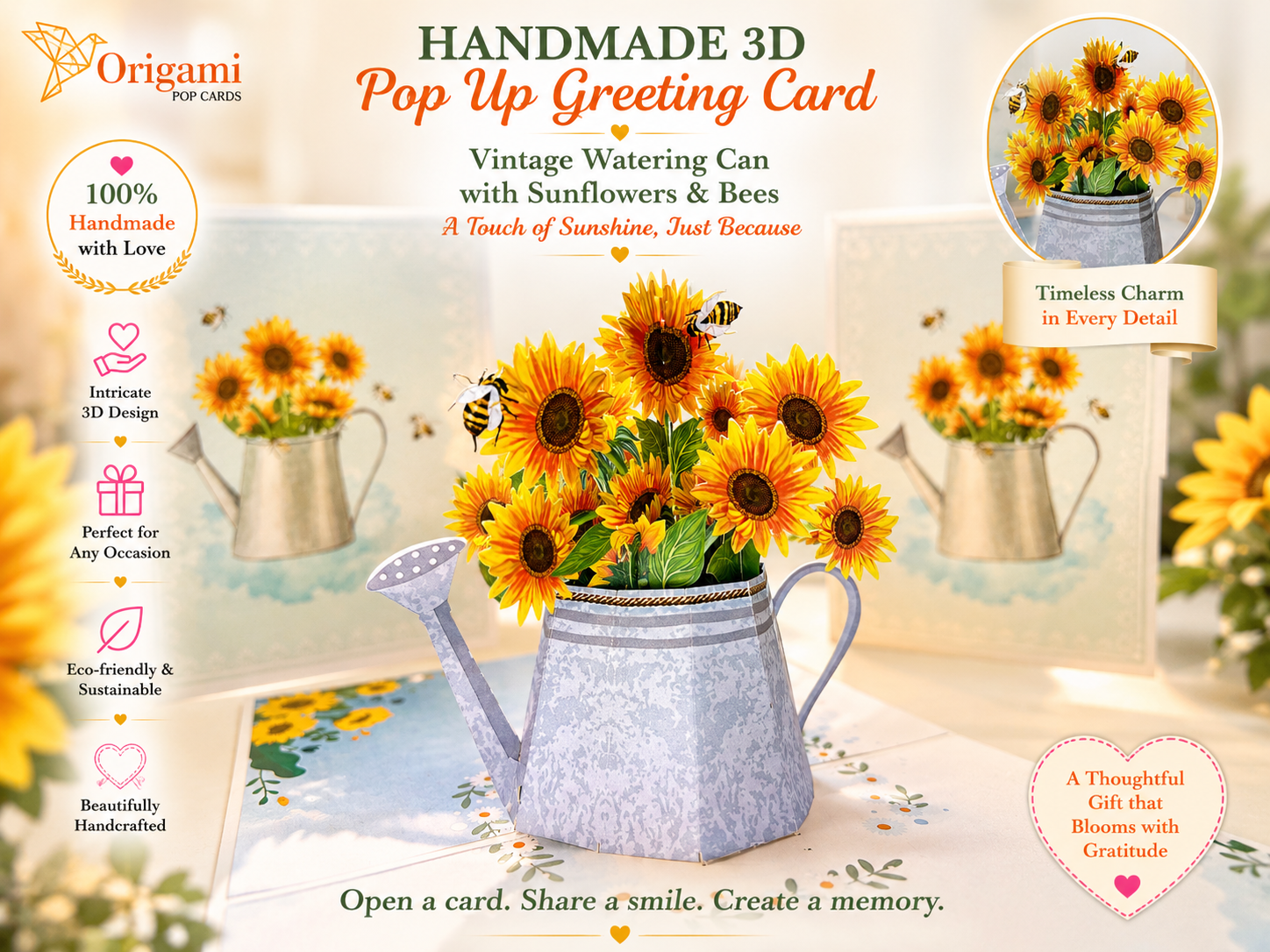 Pop Cards 3D Pop Up Greeting Card Happy Birthday Thank You Handmade Gift Thinking of You Blank Card for Any Occasion Happy Mother's Day Happy Father's Australiana Celebrate the Beauty of Flower
