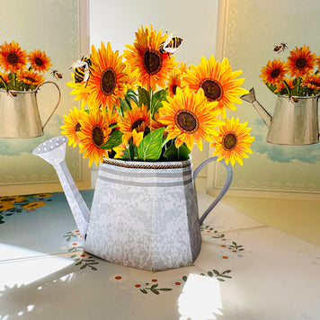Vintage Watering Can with Sunflowers & Bees Pop Cards 3D Pop Up Greeting Card Happy Birthday Thank You Handmade Gift Thinking of You Blank Card for Any Occasion Happy Mother's Day Happy Father's Australiana Celebrate the Beauty of Flower