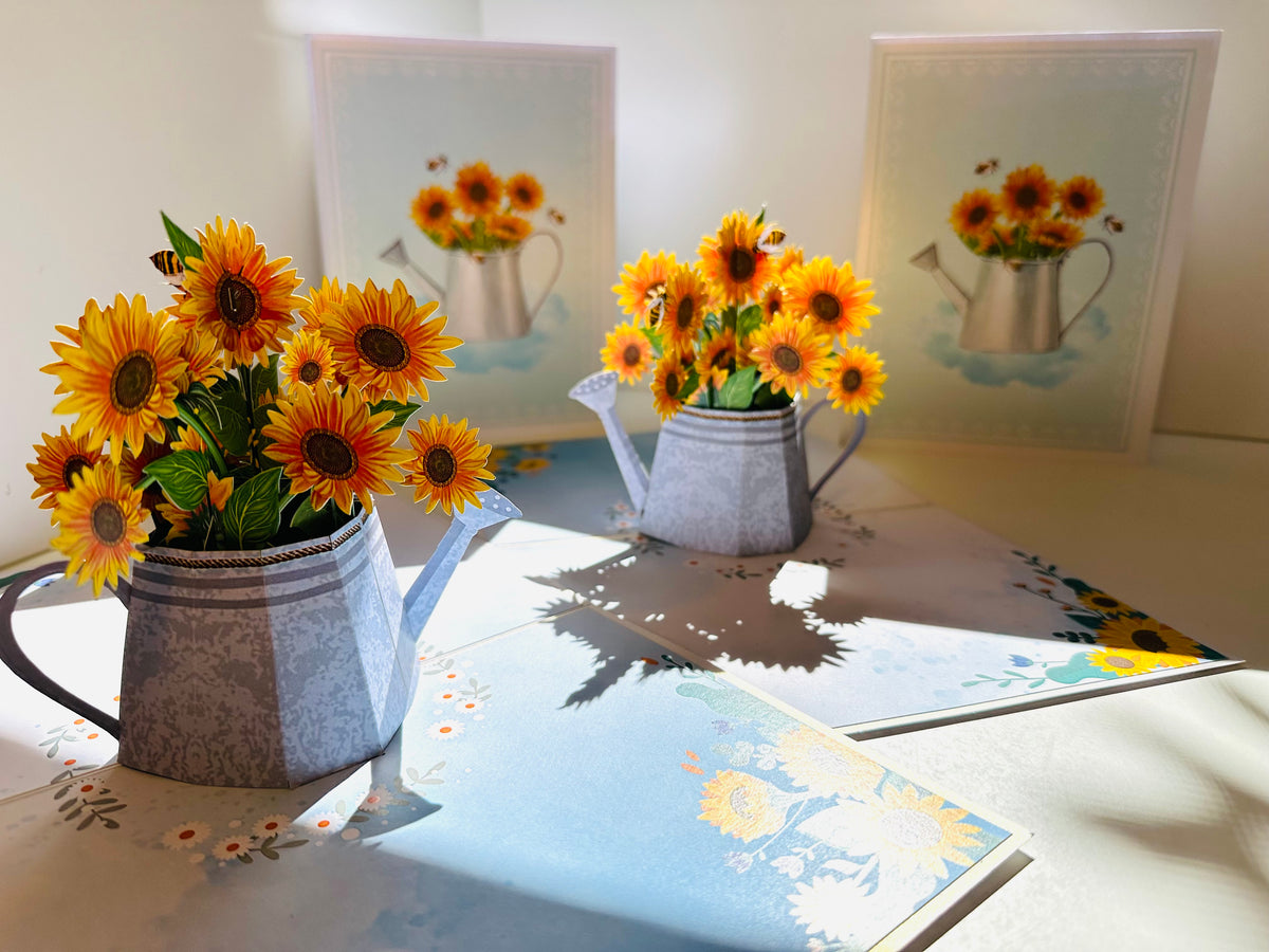 Vintage Watering Can with Sunflowers & Bees Pop Cards 3D Pop Up Greeting Card Happy Birthday Thank You Handmade Gift Thinking of You Blank Card for Any Occasion Happy Mother's Day Happy Father's Australiana Celebrate the Beauty of Flower
