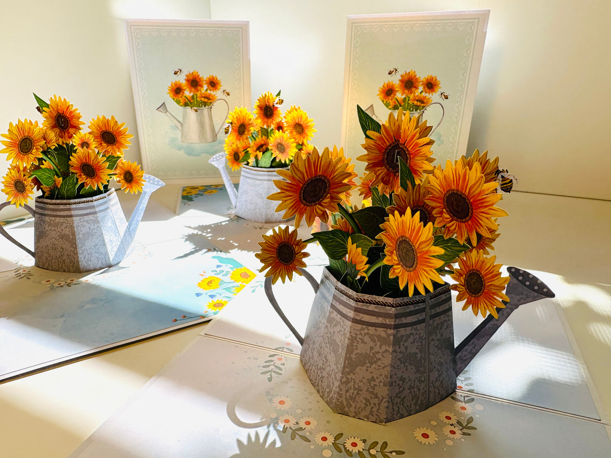 Vintage Watering Can with Sunflowers & Bees Pop Cards 3D Pop Up Greeting Card Happy Birthday Thank You Handmade Gift Thinking of You Blank Card for Any Occasion Happy Mother's Day Happy Father's Australiana Celebrate the Beauty of Flower