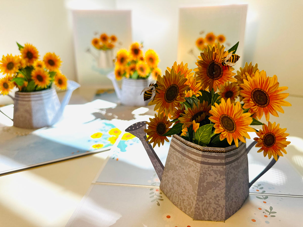 Vintage Watering Can with Sunflowers & Bees Pop Cards 3D Pop Up Greeting Card Happy Birthday Thank You Handmade Gift Thinking of You Blank Card for Any Occasion Happy Mother's Day Happy Father's Australiana Celebrate the Beauty of Flower