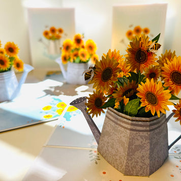 Vintage Watering Can with Sunflowers & Bees Pop Cards 3D Pop Up Greeting Card Happy Birthday Thank You Handmade Gift Thinking of You Blank Card for Any Occasion Happy Mother's Day Happy Father's Australiana Celebrate the Beauty of Flower