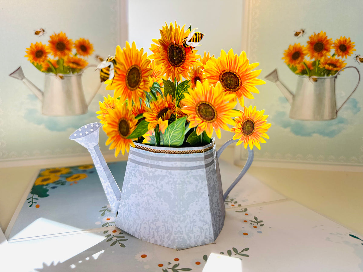 Vintage Watering Can with Sunflowers & Bees Pop Cards 3D Pop Up Greeting Card Happy Birthday Thank You Handmade Gift Thinking of You Blank Card for Any Occasion Happy Mother's Day Happy Father's Australiana Celebrate the Beauty of Flower