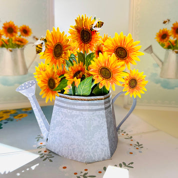 Vintage Watering Can with Sunflowers & Bees Pop Cards 3D Pop Up Greeting Card Happy Birthday Thank You Handmade Gift Thinking of You Blank Card for Any Occasion Happy Mother's Day Happy Father's Australiana Celebrate the Beauty of Flower