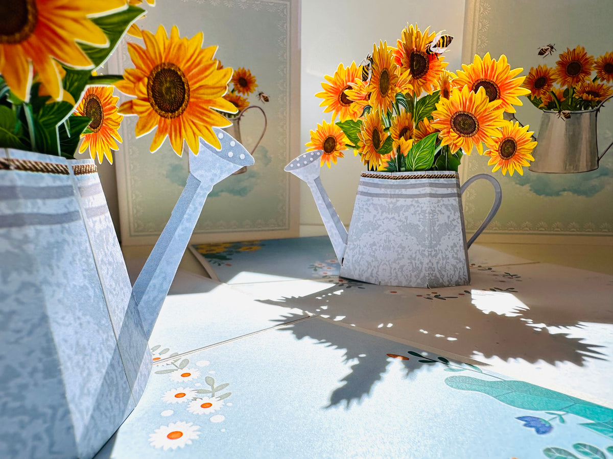 Vintage Watering Can with Sunflowers & Bees Pop Cards 3D Pop Up Greeting Card Happy Birthday Thank You Handmade Gift Thinking of You Blank Card for Any Occasion Happy Mother's Day Happy Father's Australiana Celebrate the Beauty of Flower