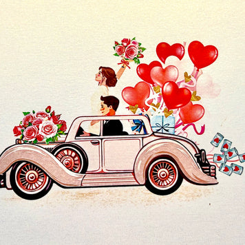 Vintage Wedding Car with Bride & Groom 3D POP UP GREETING CARD - Created by Origami Pop Cards – 3D Pop Up Greeting Cards, Australian Design & Handmade, 3D Pop Up Magical Paper Cards, Handmade Pop Up Cards Celebrate Love Anniversary Heart Fell and Romantic