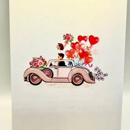 Vintage Wedding Car with Bride & Groom 3D POP UP GREETING CARD - Created by Origami Pop Cards – 3D Pop Up Greeting Cards, Australian Design & Handmade, 3D Pop Up Magical Paper Cards, Handmade Pop Up Cards Celebrate Love Anniversary Heart Fell and Romantic