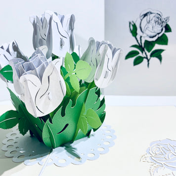 White Rose Bouquet Pop Up Card - Classic & Chic Collection Origami Pop Cards 3D Pop Up Greeting Card Happy Birthday Thank You Handmade Gift Thinking of You Blank Card for Any Occasion Happy Mother's Day Australiana Celebrate the Beauty