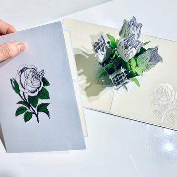 White Rose Bouquet Pop Up Card - Classic & Chic Collection Origami Pop Cards 3D Pop Up Greeting Card Happy Birthday Thank You Handmade Gift Thinking of You Blank Card for Any Occasion Happy Mother's Day Australiana Celebrate the Beauty