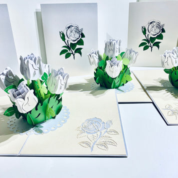 White Rose Bouquet Pop Up Card - Classic & Chic Collection Origami Pop Cards 3D Pop Up Greeting Card Happy Birthday Thank You Handmade Gift Thinking of You Blank Card for Any Occasion Happy Mother's Day Australiana Celebrate the Beauty