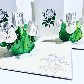 White Rose Bouquet Pop Up Card - Classic & Chic Collection Origami Pop Cards 3D Pop Up Greeting Card Happy Birthday Thank You Handmade Gift Thinking of You Blank Card for Any Occasion Happy Mother's Day Australiana Celebrate the Beauty
