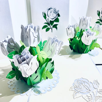 White Rose Bouquet Pop Up Card - Classic & Chic Collection Origami Pop Cards 3D Pop Up Greeting Card Happy Birthday Thank You Handmade Gift Thinking of You Blank Card for Any Occasion Happy Mother's Day Australiana Celebrate the Beauty