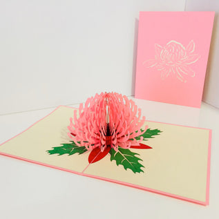 Waratah Australian Native Flower in Pink Origami Pop Cards 3D Pop Up Greeting Card Happy Birthday Thank You Handmade Gift Thinking of You Blank Card for Any Occasion Happy Mother's Day Happy Father's Australiana