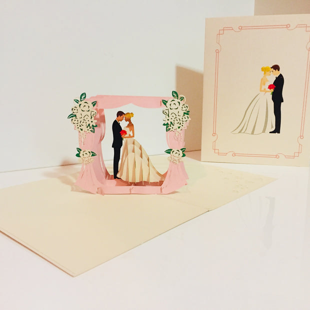 Western Style - Metallic Ivory Wedding Classic Style under Pink Curtains Origami Pop Cards 3D Pop Up Greeting Card Happy Halloween Best Wishes Blank Card Fun Party Cheer Gift Happy Holidays Thank You Handmade Celebrate the Special Day (Copy)