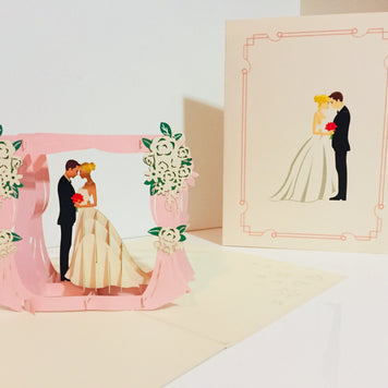 Western Style - Metallic Ivory Wedding Classic Style under Pink Curtains Origami Pop Cards 3D Pop Up Greeting Card Happy Halloween Best Wishes Blank Card Fun Party Cheer Gift Happy Holidays Thank You Handmade Celebrate the Special Day (Copy)