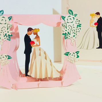 Western Style - Metallic Ivory Wedding Classic Style under Pink Curtains Origami Pop Cards 3D Pop Up Greeting Card Happy Halloween Best Wishes Blank Card Fun Party Cheer Gift Happy Holidays Thank You Handmade Celebrate the Special Day (Copy)