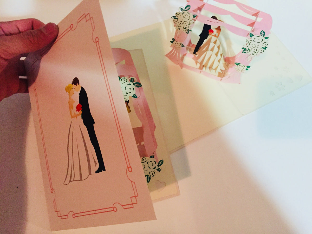 Western Style - Metallic Ivory Wedding Classic Style under Pink Curtains Origami Pop Cards 3D Pop Up Greeting Card Happy Halloween Best Wishes Blank Card Fun Party Cheer Gift Happy Holidays Thank You Handmade Celebrate the Special Day (Copy)
