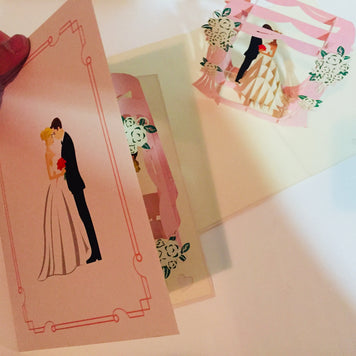 Western Style - Metallic Ivory Wedding Classic Style under Pink Curtains Origami Pop Cards 3D Pop Up Greeting Card Happy Halloween Best Wishes Blank Card Fun Party Cheer Gift Happy Holidays Thank You Handmade Celebrate the Special Day (Copy)