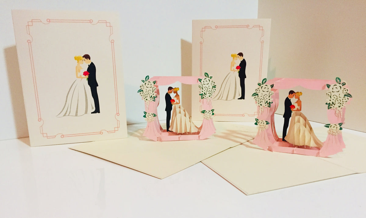 Western Style - Metallic Ivory Wedding Classic Style under Pink Curtains Origami Pop Cards 3D Pop Up Greeting Card Happy Halloween Best Wishes Blank Card Fun Party Cheer Gift Happy Holidays Thank You Handmade Celebrate the Special Day (Copy)