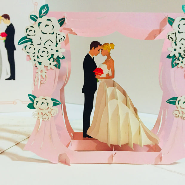 Western Style - Metallic Ivory Wedding Classic Style under Pink Curtains Origami Pop Cards 3D Pop Up Greeting Card Happy Halloween Best Wishes Blank Card Fun Party Cheer Gift Happy Holidays Thank You Handmade Celebrate the Special Day (Copy)