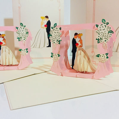 Western Style - Metallic Ivory Wedding Classic Style under Pink Curtains Origami Pop Cards 3D Pop Up Greeting Card Happy Halloween Best Wishes Blank Card Fun Party Cheer Gift Happy Holidays Thank You Handmade Celebrate the Special Day (Copy)
