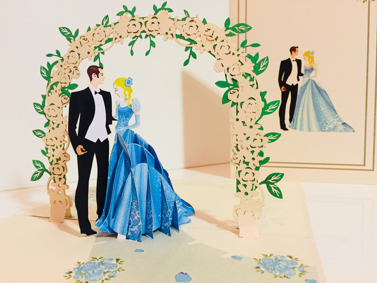 Western - Metallic Sapphire Wedding Classic 3D POP UP GREETING CARD - Created by Origami Pop Cards – 3D Pop Up Greeting Cards, Australian Design & Handmade, 3D Pop Up Magical Paper Cards, Handmade Pop Up Cards Celebrate Love Anniversary Heart and Romantic
