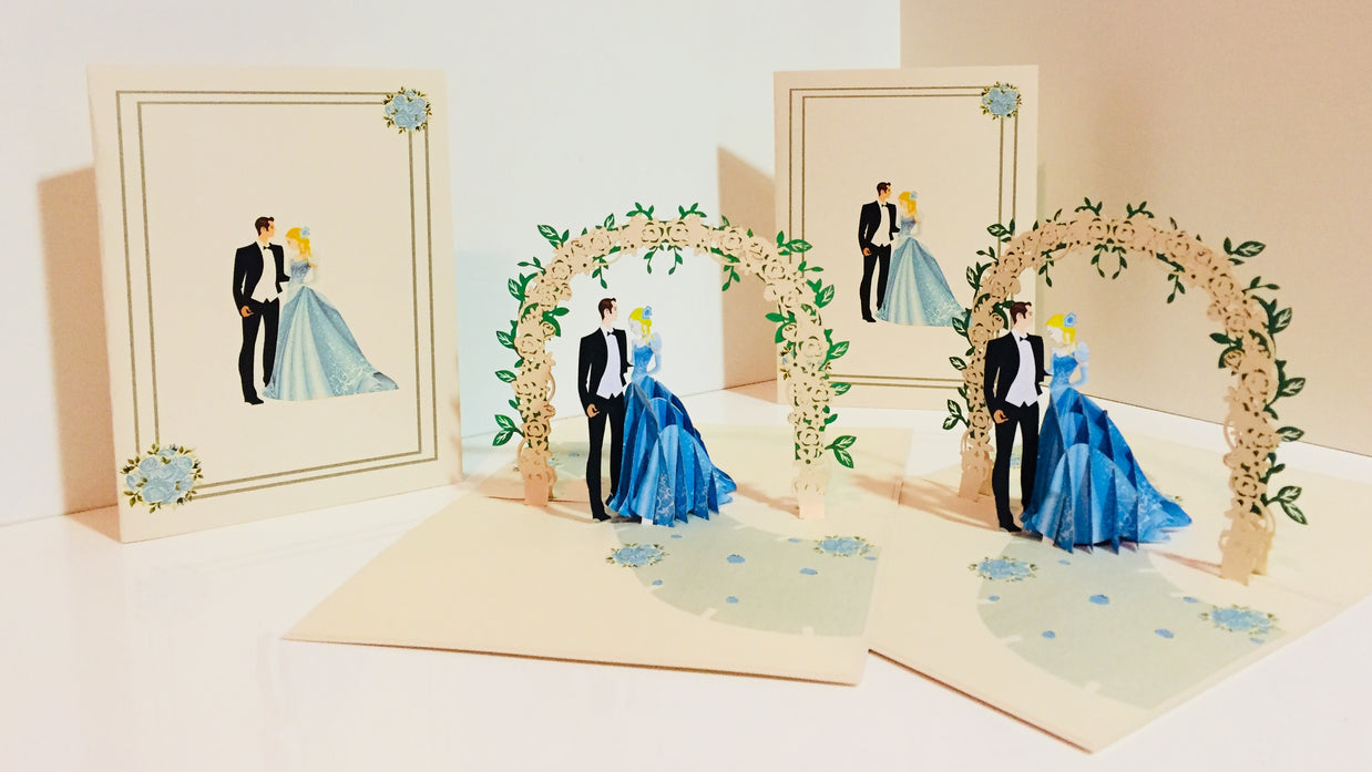 Western - Metallic Sapphire Wedding Classic 3D POP UP GREETING CARD - Created by Origami Pop Cards – 3D Pop Up Greeting Cards, Australian Design & Handmade, 3D Pop Up Magical Paper Cards, Handmade Pop Up Cards Celebrate Love Anniversary Heart and Romantic
