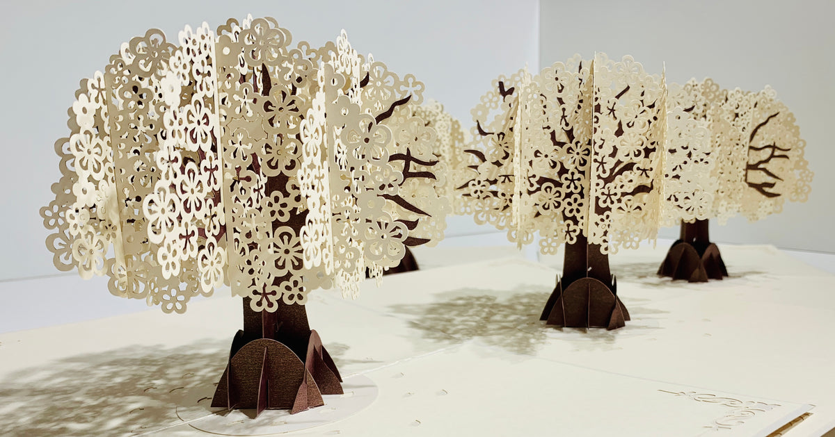 Sparkling White Cherry Blossom Tree - Origami Pop Cards 3D Pop Up Greeting Card Merry Christmas Thank You Handmade Best Wishes Blank Card Gift Happy Holidays Celebrate the Special Day Moment with Family and Friends
