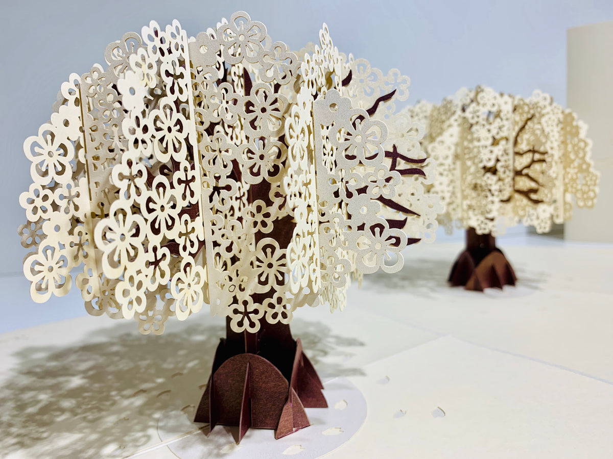 Metallic White Cherry Blossom Tree Origami Pop Cards 3D Pop Up Greeting Card Happy Birthday Thank You Handmade Gift Thinking of You Blank Card for Any Occasion Happy Mother's Day Happy Father's Australiana