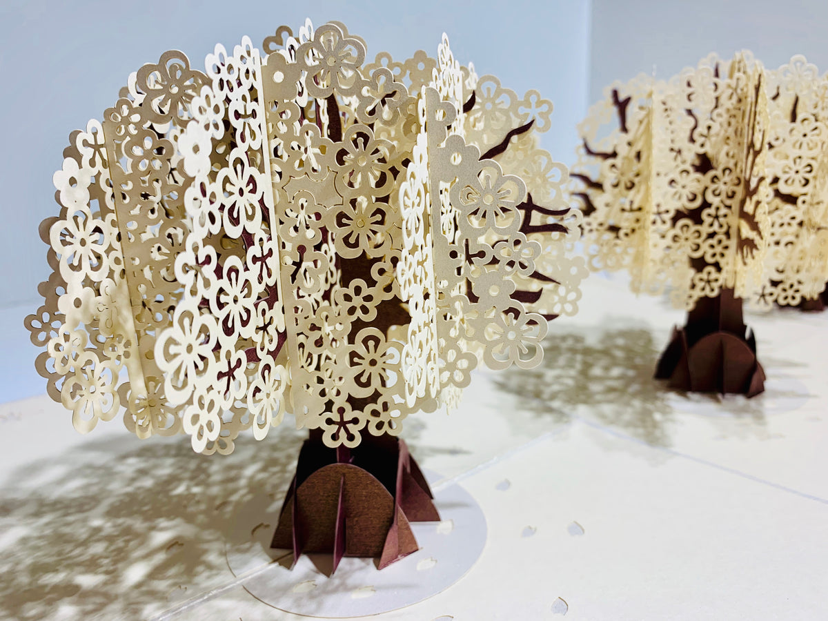 Metallic White Cherry Blossom Tree Origami Pop Cards 3D Pop Up Greeting Card Happy Birthday Thank You Handmade Gift Thinking of You Blank Card for Any Occasion Happy Mother's Day Happy Father's Australiana