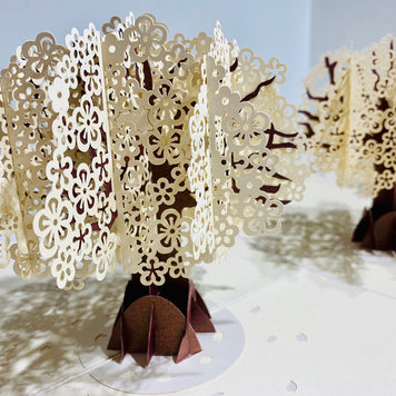 Sparkling White Cherry Blossom Tree - Origami Pop Cards 3D Pop Up Greeting Card Merry Christmas Thank You Handmade Best Wishes Blank Card Gift Happy Holidays Celebrate the Special Day Moment with Family and Friends
