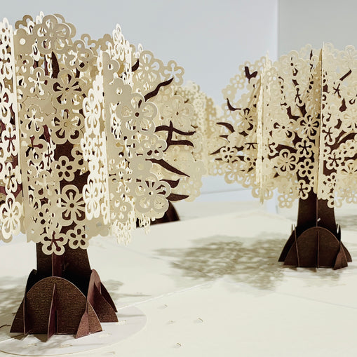 Sparkling White Cherry Blossom Tree - Origami Pop Cards 3D Pop Up Greeting Card Merry Christmas Thank You Handmade Best Wishes Blank Card Gift Happy Holidays Celebrate the Special Day Moment with Family and Friends