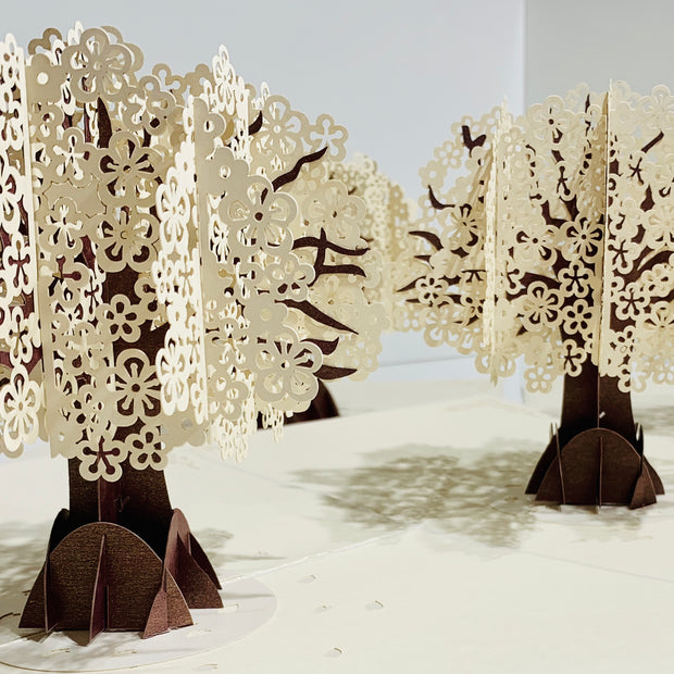 Sparkling White Cherry Blossom Tree - Origami Pop Cards 3D Pop Up Greeting Card Merry Christmas Thank You Handmade Best Wishes Blank Card Gift Happy Holidays Celebrate the Special Day Moment with Family and Friends