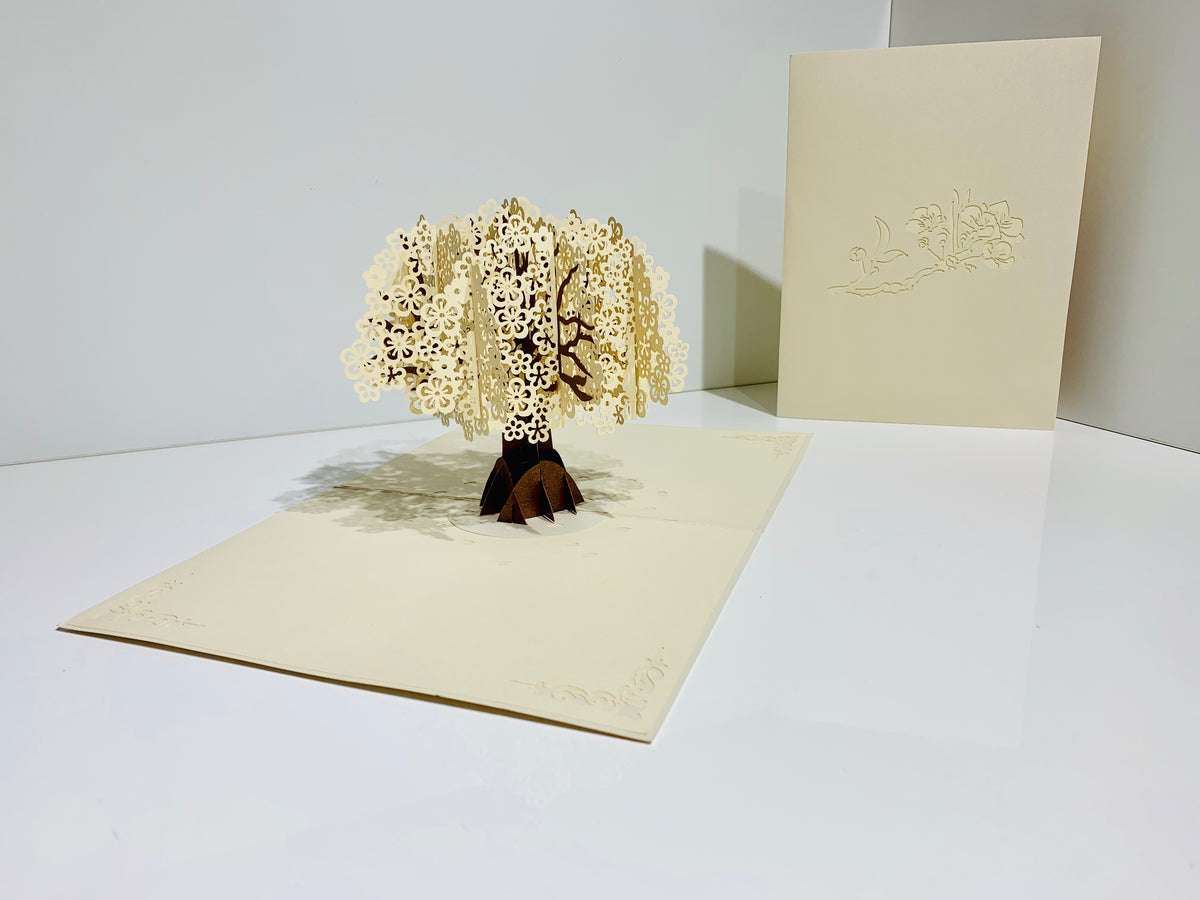 Sparkling White Cherry Blossom Tree - Origami Pop Cards 3D Pop Up Greeting Card Merry Christmas Thank You Handmade Best Wishes Blank Card Gift Happy Holidays Celebrate the Special Day Moment with Family and Friends