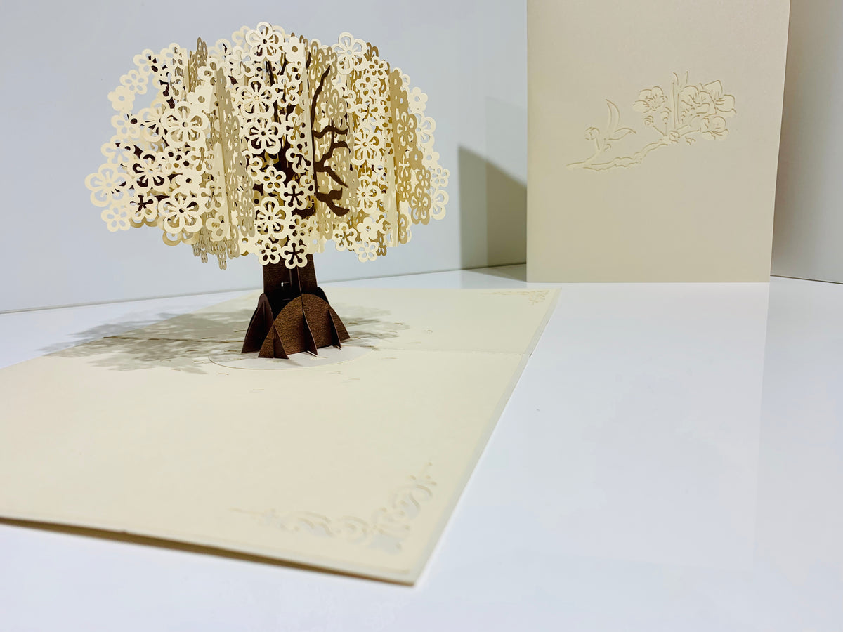Metallic White Cherry Blossom Tree Origami Pop Cards 3D Pop Up Greeting Card Happy Birthday Thank You Handmade Gift Thinking of You Blank Card for Any Occasion Happy Mother's Day Happy Father's Australiana