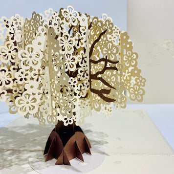 Metallic White Cherry Blossom Tree Origami Pop Cards 3D Pop Up Greeting Card Happy Birthday Thank You Handmade Gift Thinking of You Blank Card for Any Occasion Happy Mother's Day Happy Father's Australiana