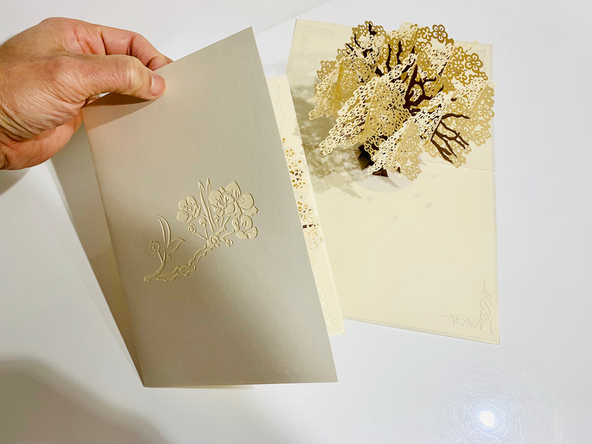 Sparkling White Cherry Blossom Tree - Origami Pop Cards 3D Pop Up Greeting Card Merry Christmas Thank You Handmade Best Wishes Blank Card Gift Happy Holidays Celebrate the Special Day Moment with Family and Friends