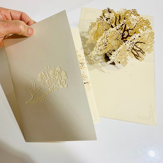 Sparkling White Cherry Blossom Tree - Origami Pop Cards 3D Pop Up Greeting Card Merry Christmas Thank You Handmade Best Wishes Blank Card Gift Happy Holidays Celebrate the Special Day Moment with Family and Friends