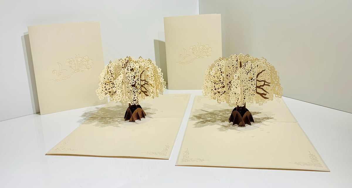 Sparkling White Cherry Blossom Tree - Origami Pop Cards 3D Pop Up Greeting Card Merry Christmas Thank You Handmade Best Wishes Blank Card Gift Happy Holidays Celebrate the Special Day Moment with Family and Friends