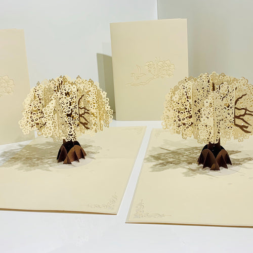 Sparkling White Cherry Blossom Tree - Origami Pop Cards 3D Pop Up Greeting Card Merry Christmas Thank You Handmade Best Wishes Blank Card Gift Happy Holidays Celebrate the Special Day Moment with Family and Friends