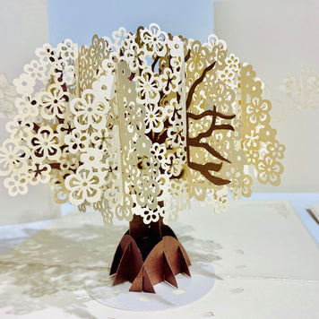 Metallic White Cherry Blossom Tree Origami Pop Cards 3D Pop Up Greeting Card Happy Birthday Thank You Handmade Gift Thinking of You Blank Card for Any Occasion Happy Mother's Day Happy Father's Australiana