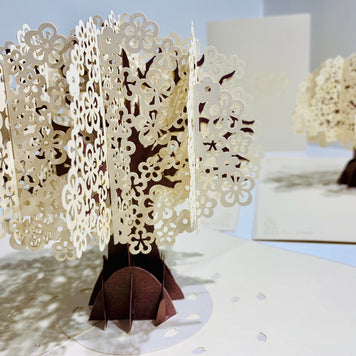 Metallic White Cherry Blossom Tree Origami Pop Cards 3D Pop Up Greeting Card Happy Birthday Thank You Handmade Gift Thinking of You Blank Card for Any Occasion Happy Mother's Day Happy Father's Australiana