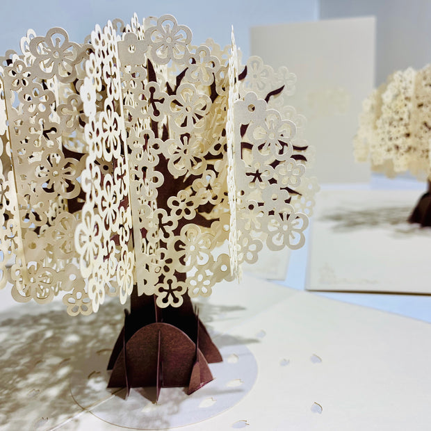 Metallic White Cherry Blossom Tree Origami Pop Cards 3D Pop Up Greeting Card Happy Birthday Thank You Handmade Gift Thinking of You Blank Card for Any Occasion Happy Mother's Day Happy Father's Australiana
